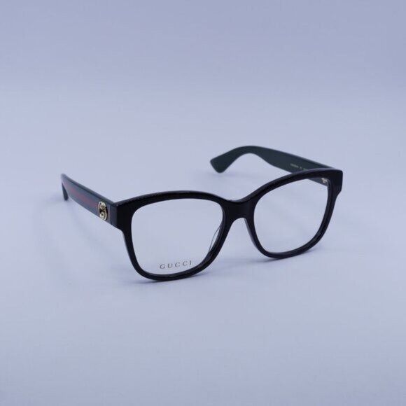 Gucci Gucci GG0038ON 011 Eyeglasses Black/Green 54mm Square Frame Size ONE SIZE - 4 Thumbnail