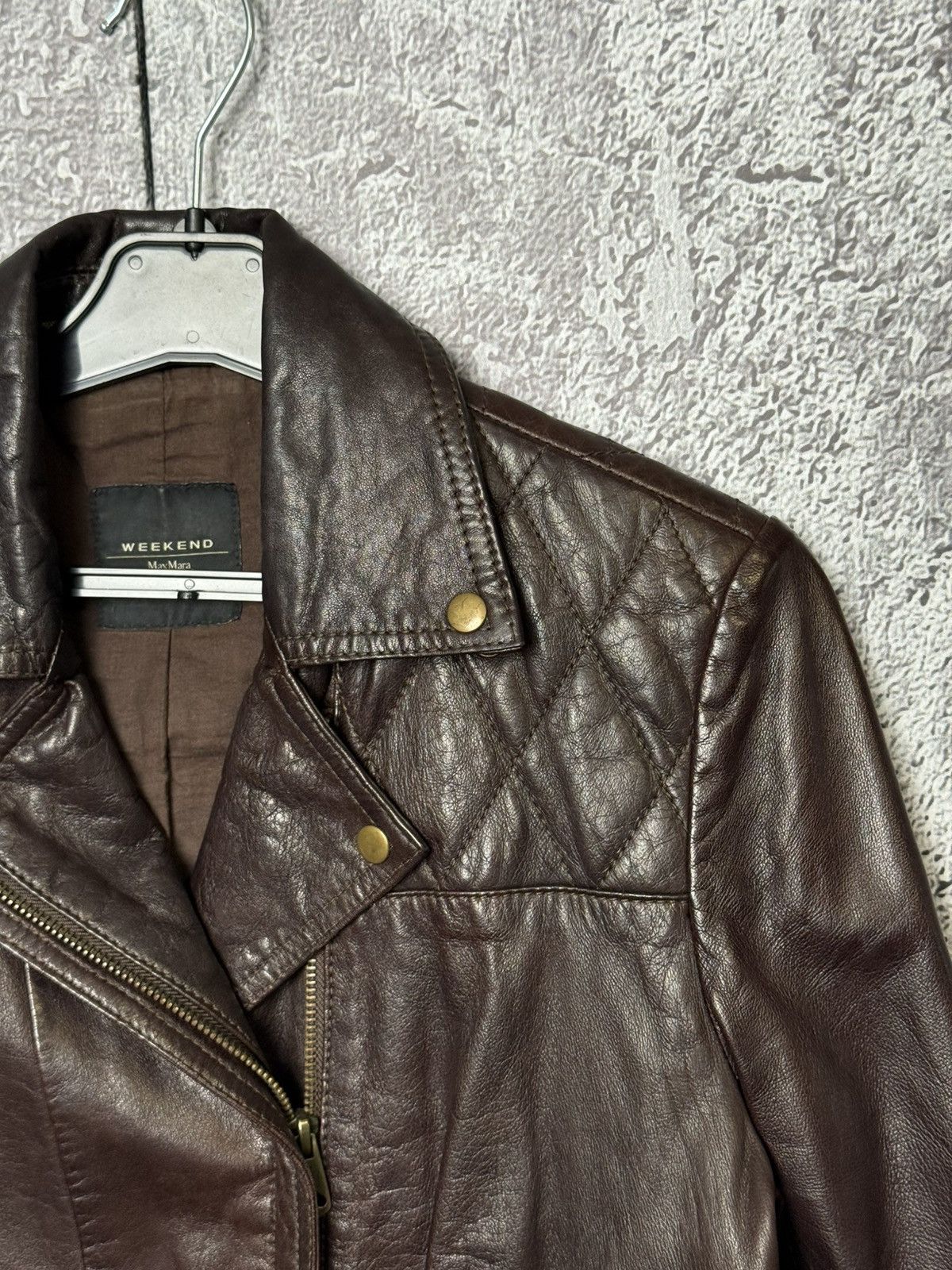 Weekend Max Mara Weekend Max Mara Brown Leather Biker Jacket Cropped Moto Size S / US 4 / IT 40 - 4 Thumbnail