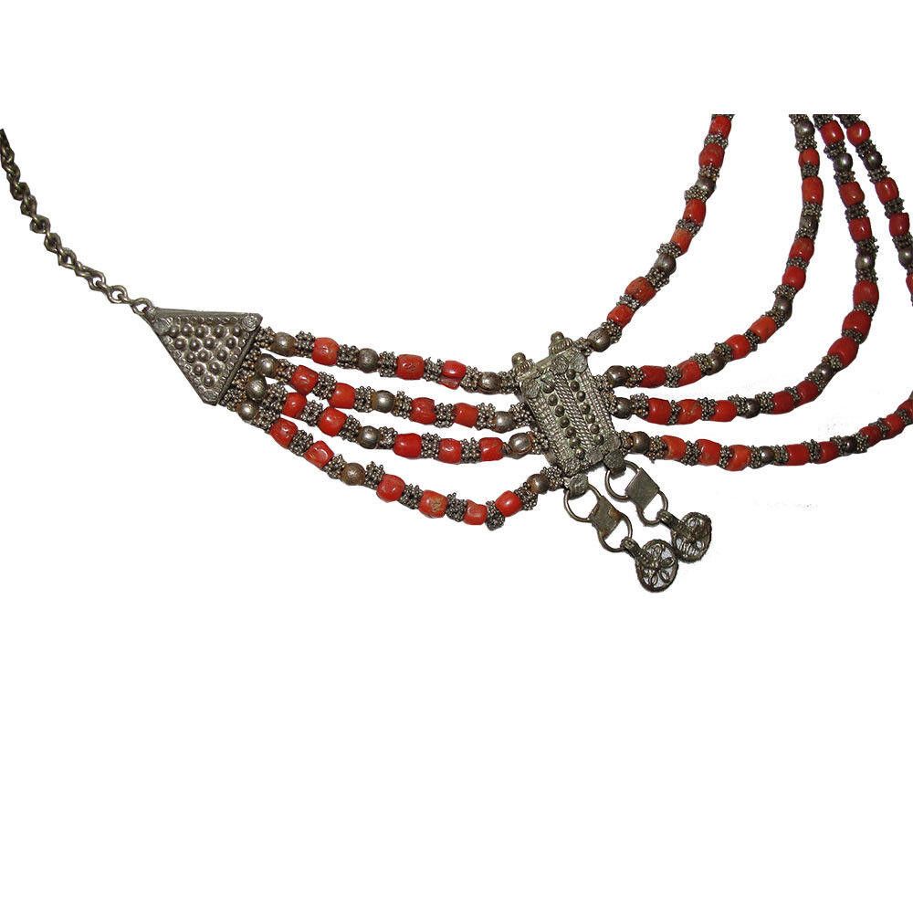 Designer Yemenite Necklace Silver Filigree Mediterranean Red Bead Size ONE SIZE - 8 Thumbnail