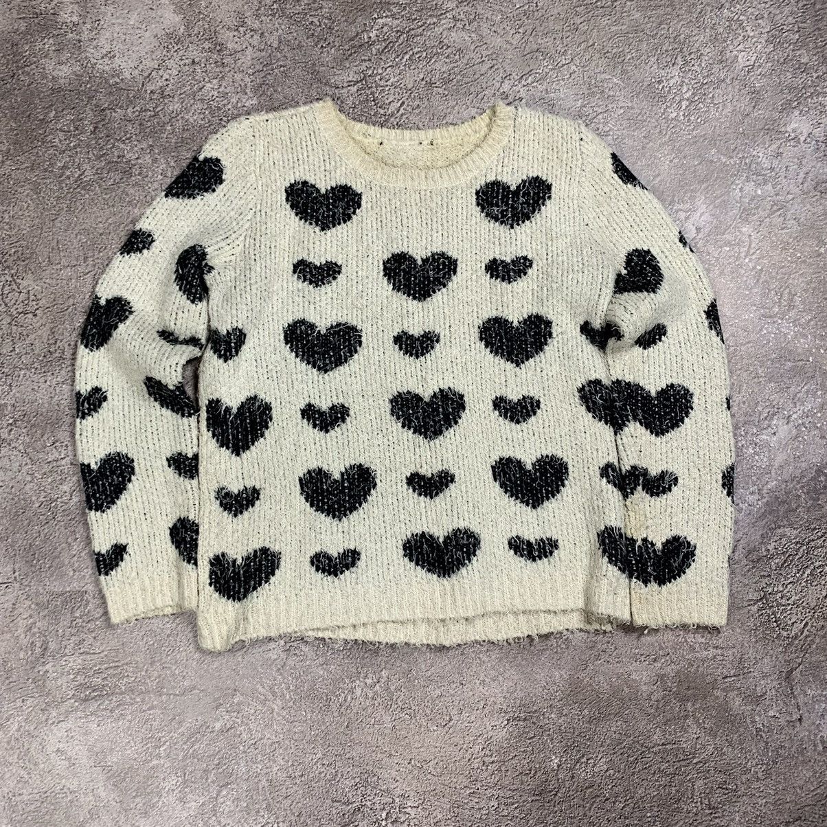 Vintage Vintage 90s Heart Knit Sweater Oversized Y2K Grunge Faded M Size M / US 6-8 / IT 42-44 - 1 Thumbnail