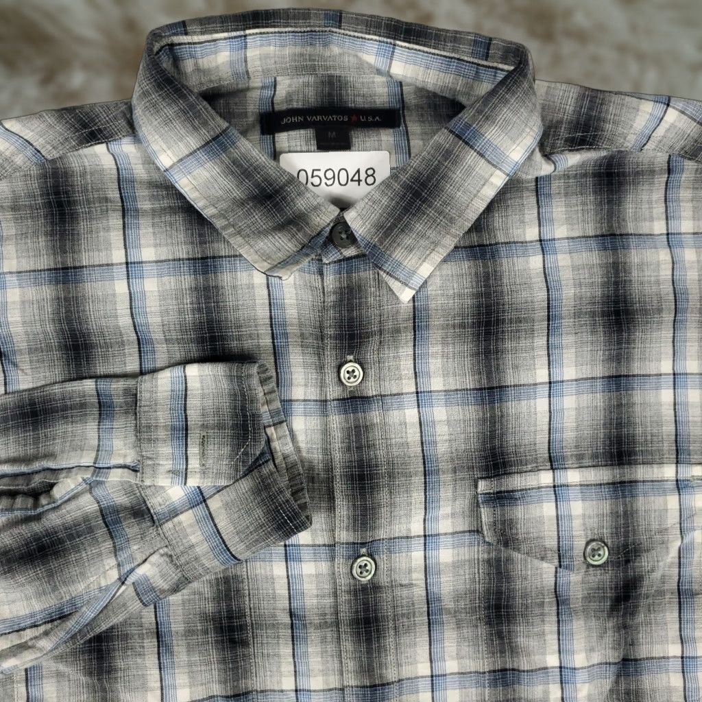 John Varvatos John Varvatos Shirt Mens Medium Gray Plaid Long Sleeve Button Up Size US M / EU 48-50 / 2 - 1 Thumbnail