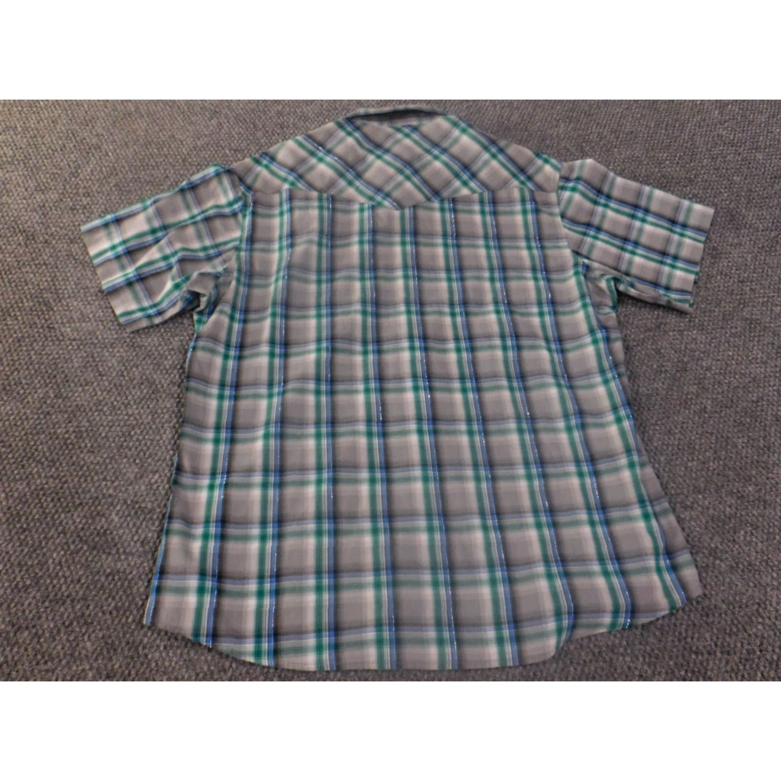 Wrangler Wrangler Shirt Mens Western Gray Plaid Pearl Snap Cowboy Button-Up Short Sleeve Cotton Knit Regular L Size US L / EU 52-54 / 3 - 7 Thumbnail