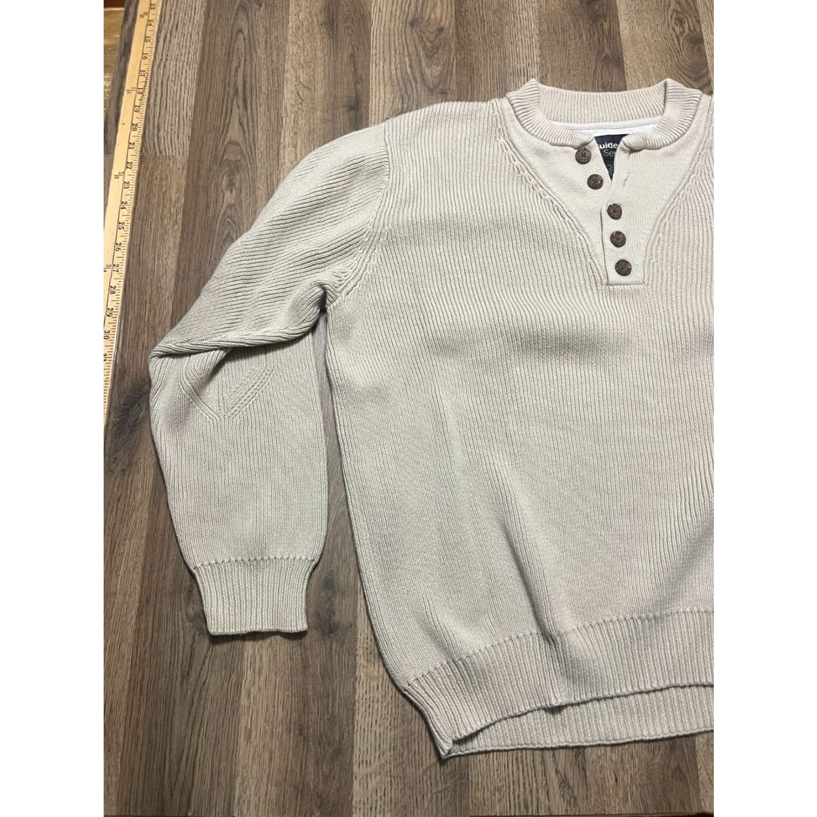 Vintage Guided Series Sweater Men’s Size Large Tall Brown Tan 1/4 Buttons Pullover Knit Cotton Regular Weight Casual Size US L / EU 52-54 / 3 - 3 Thumbnail