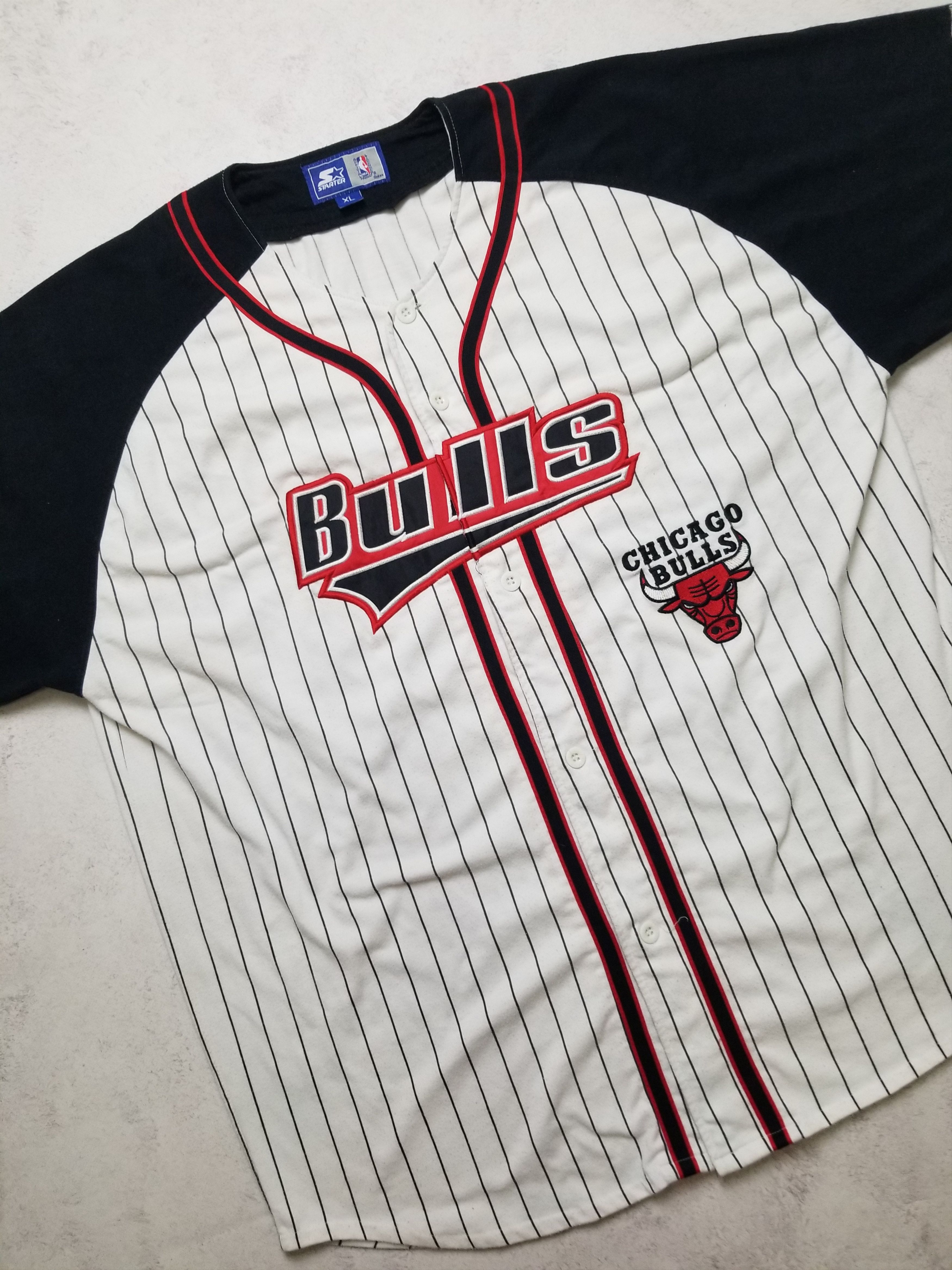 Starter VTG 90s NBA Chicago Bulls Pin Stripe Embroidered Jersey Size US XL / EU 56 / 4 - 7 Thumbnail