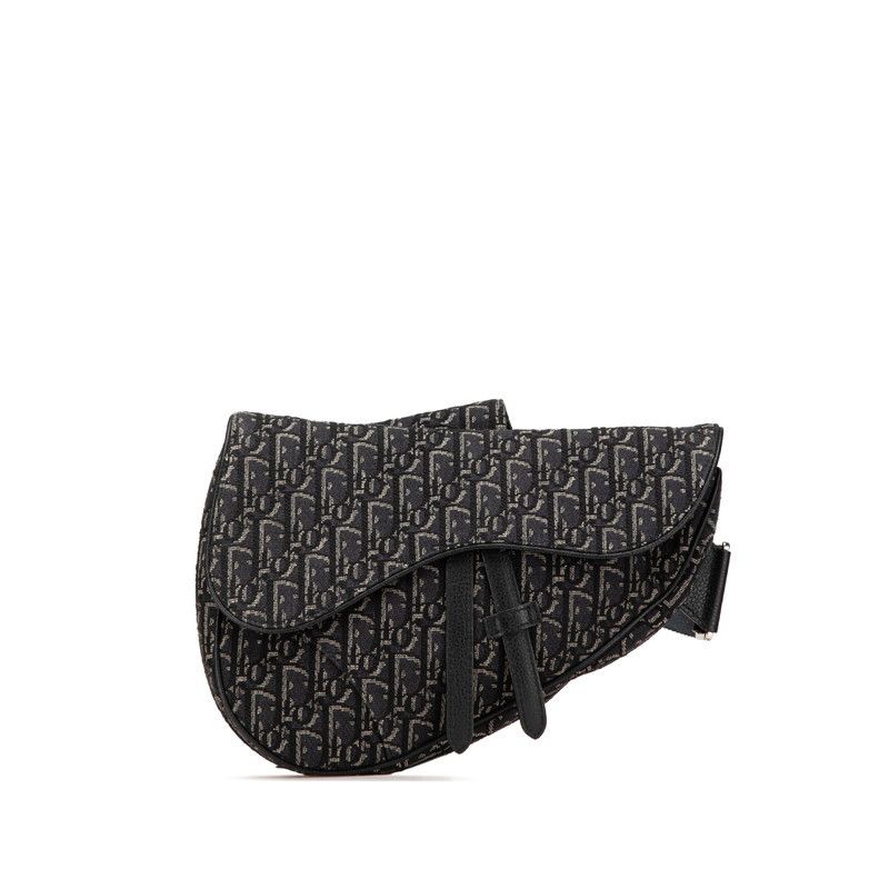 Dior Dior Oblique Saddle Bag 2Way Shoulder Bag Black Canvas Leather Canvas Crossbody Bag, Men's