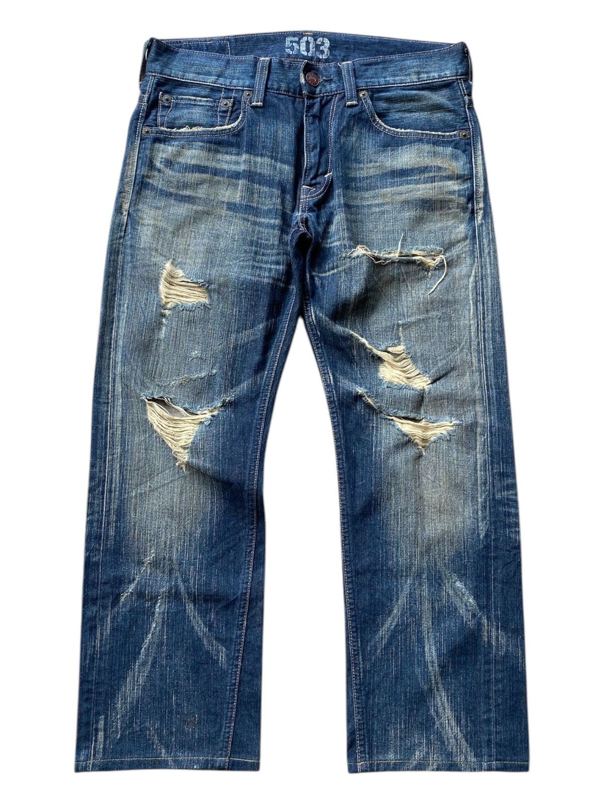 Edwin × Japanese Brand Edwin Blue Trip flared distressed jeans Size US 34 / EU 50 - 1 Thumbnail