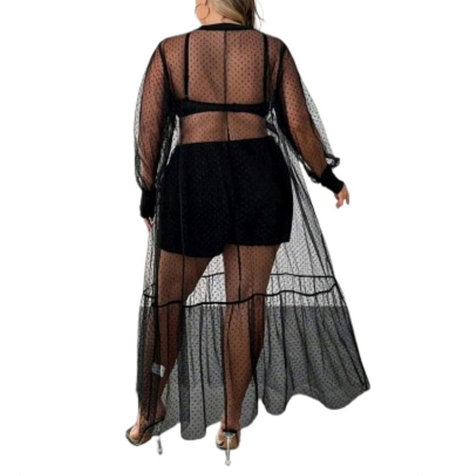 Shein Witchy ☆ Black Swiss Dot ☆ Ruffle Hem ☆ Maxi Dress 4x ☆ NWT Size 4XL / US 24-26 - 6 Thumbnail