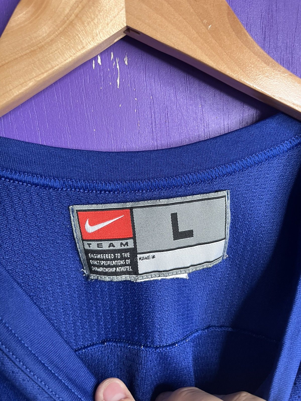 Nike × Vintage Vintage 90s Nike team big back swoosh hockey jersey Size US L / EU 52-54 / 3 - 4 Thumbnail