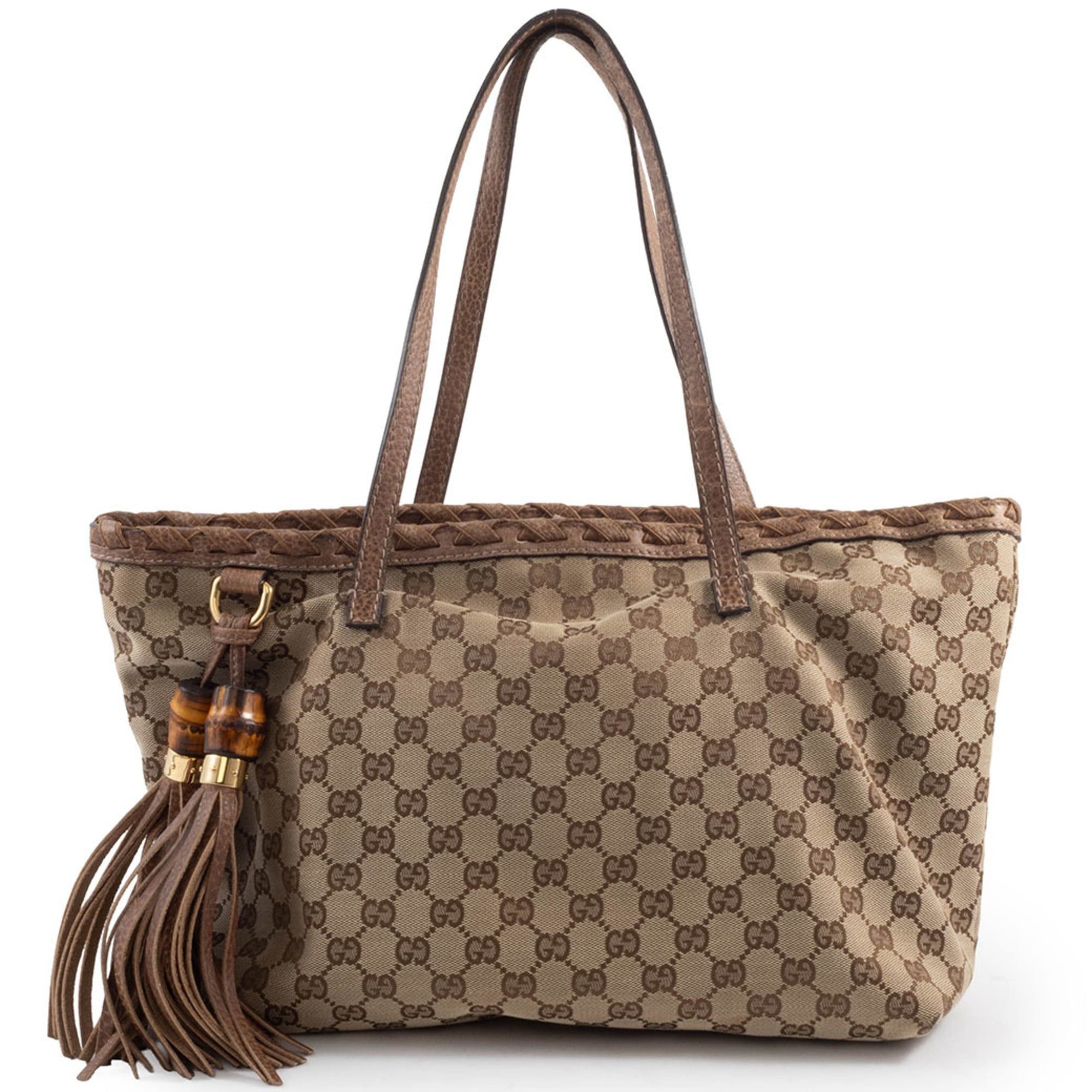 Gucci Gucci tote bag, GG canvas, beige/brown, bamboo tassel, item number 218780 Size ONE SIZE - 1 Thumbnail