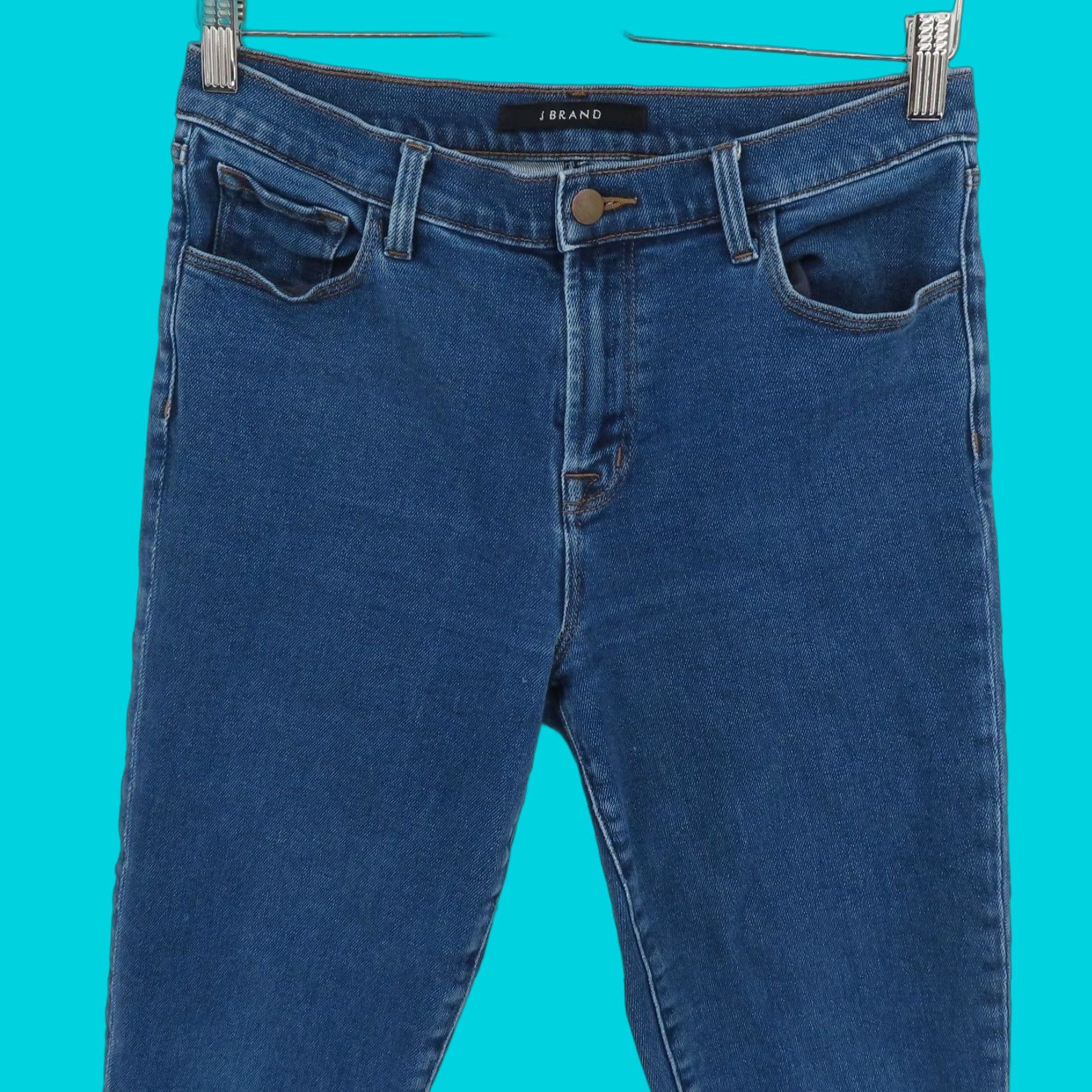 J Brand J Brand Women 28 Rugby High Rise Crop Jeans JB001144 Solid Blue Denim Pockets Size 28" / US 6 / IT 42 - 1 Thumbnail