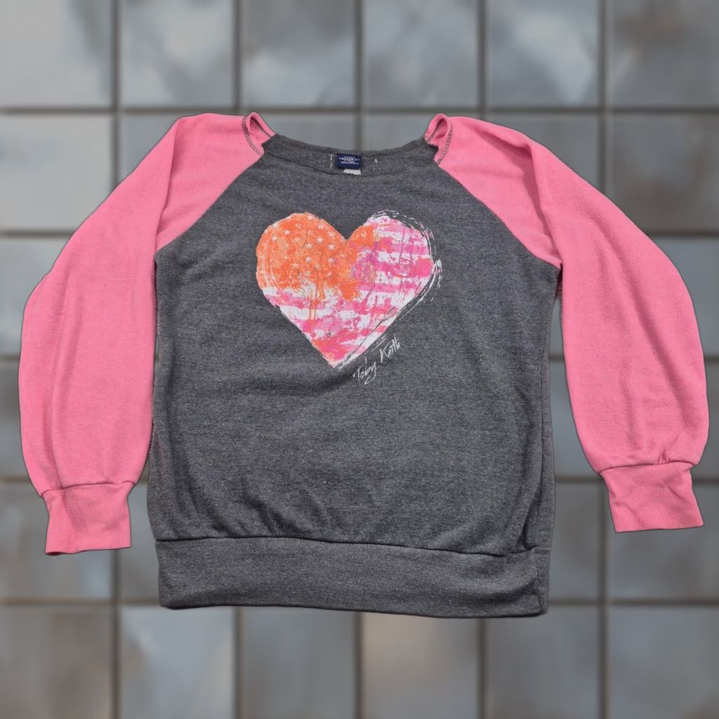 Pinko Toby Keith Sweatshirt Womens Large Gray Pink Heart Flag Graphic Fleece Pullover Size L / US 10 / IT 46 - 1 Thumbnail