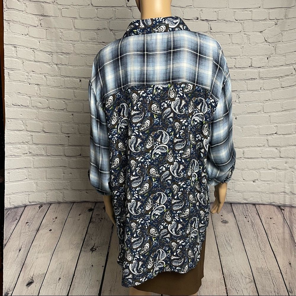 Other New Simply Noelle Blue Plaid Paisley Mixed Print Top Shirt Size L / US 10 / IT 46 - 5 Thumbnail