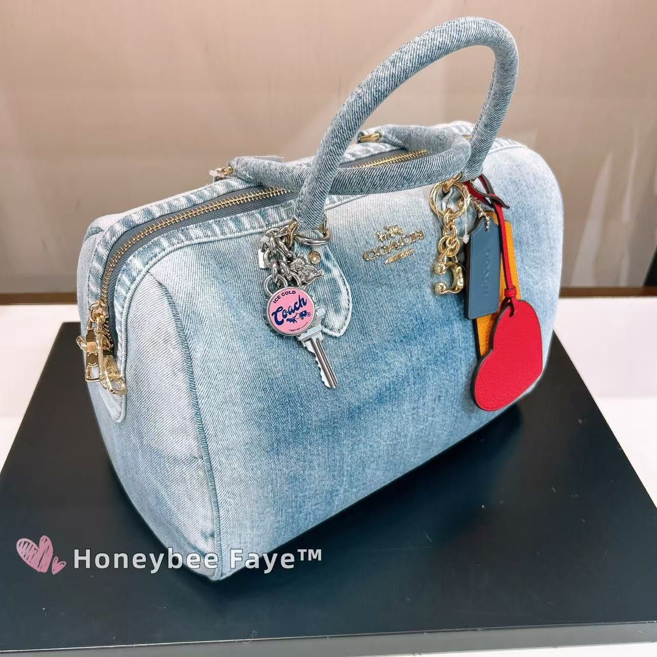 Coach Rowan Large Satchel Bag In Loved Denim With Charms CDY75 Size ONE SIZE - 4 Thumbnail