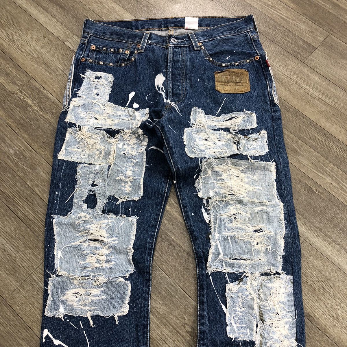 Levi's 90s Vintage Levis 501 USA Rework Painted Custom Blue Jeans Size US 34 / EU 50 - 3 Thumbnail