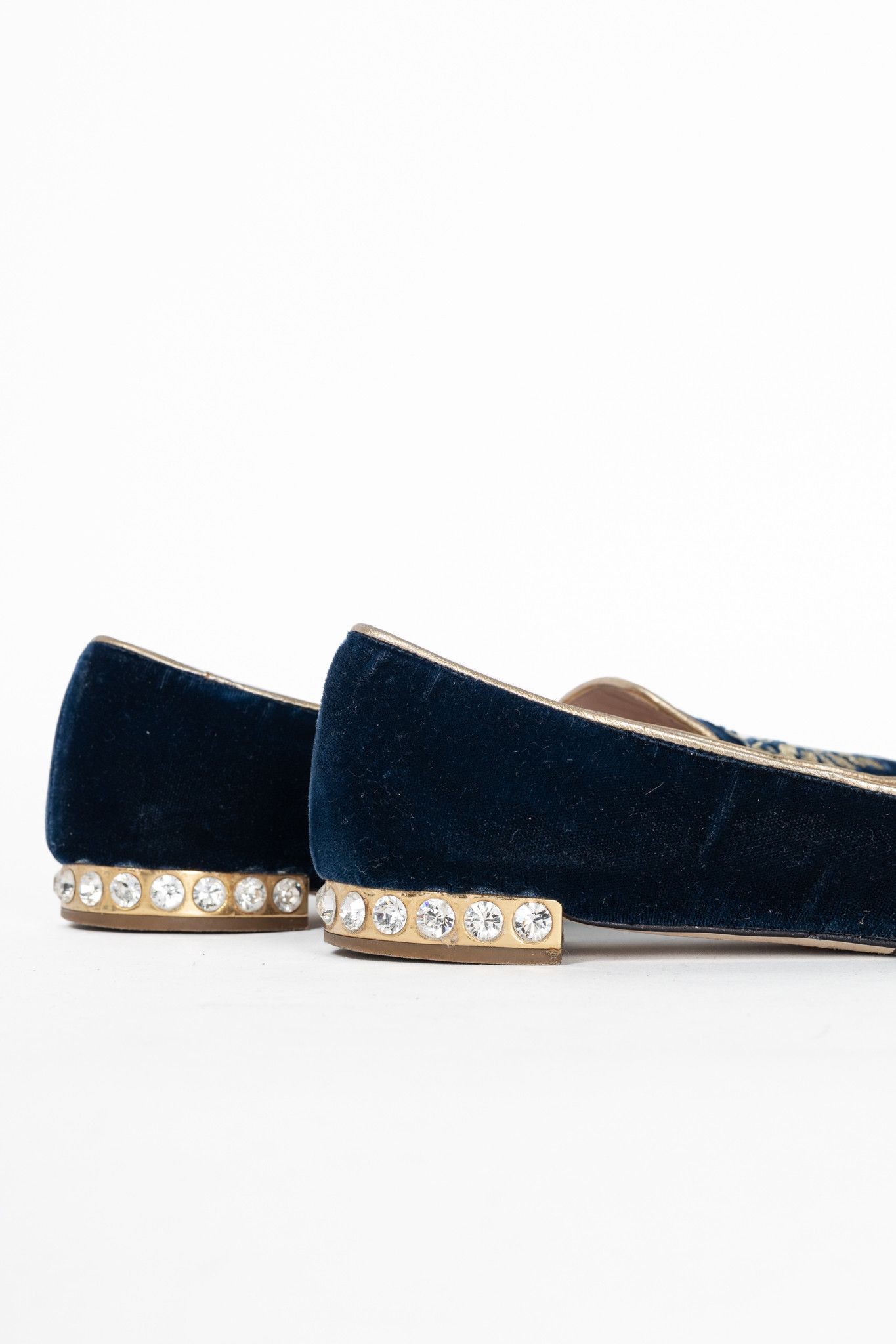 Miu Miu Miu Miu PF12 Blue Velvet Embroidered Crystal-Heel Loafers Size US 8 / IT 38 - 8 Thumbnail