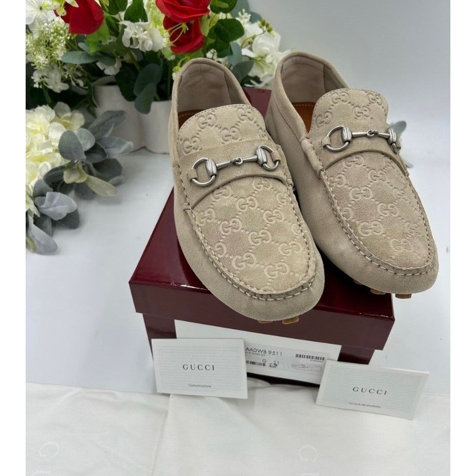 Gucci Men's Gucci, GG embossed suede driver loafers size 11 Size US 11.5 / EU 44-45 - 10 Thumbnail