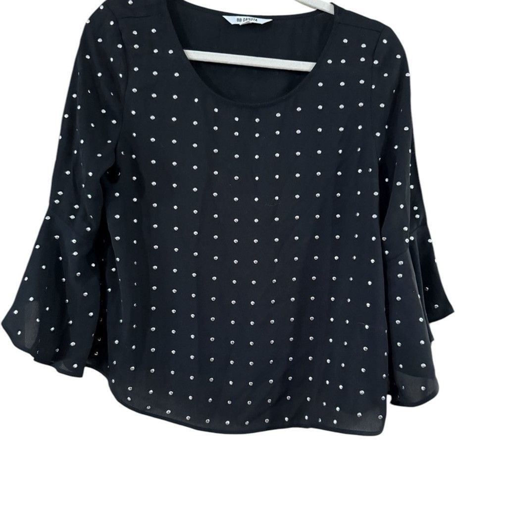 BB Dakota BB Dakota Black Polka Blouse with Flared Sleeves Size XS / US 0-2 / IT 36-38 - 2 Thumbnail