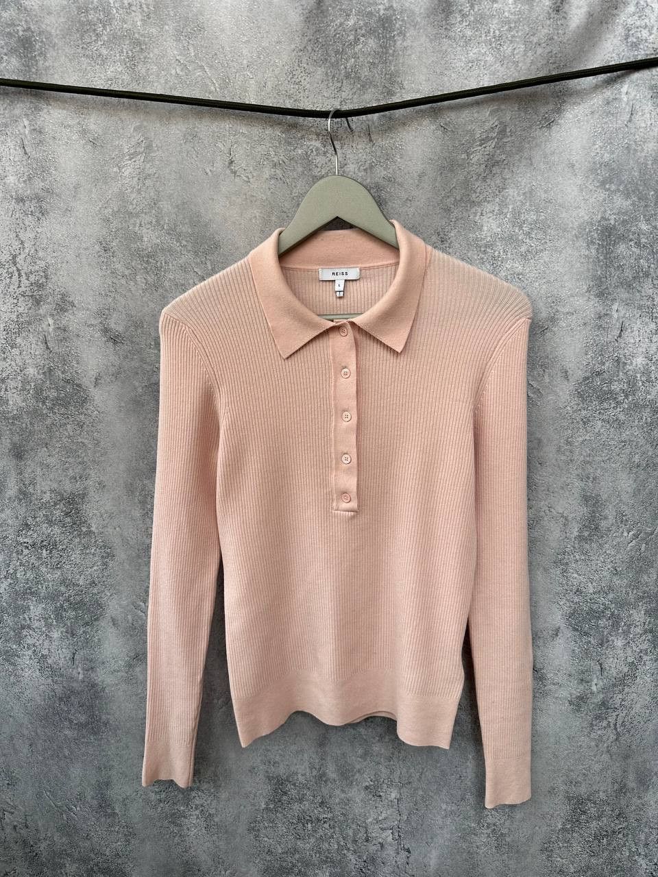 Reiss Reiss Sienna Ribbed Space Wool Polo Shirt in Blush Sweater Size L / US 10 / IT 46 - 3 Thumbnail