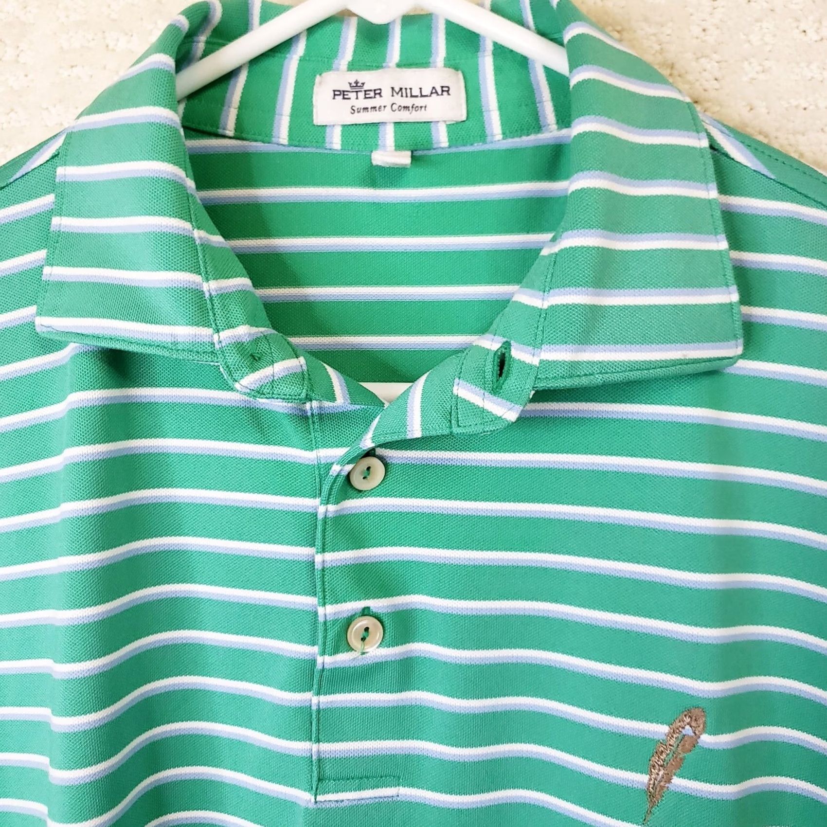 Peter Millar Peter Millar Summer Comfort Polo Shirt Mens Sz M Green w White Blue Stripes SS Size US M / EU 48-50 / 2 - 5 Thumbnail