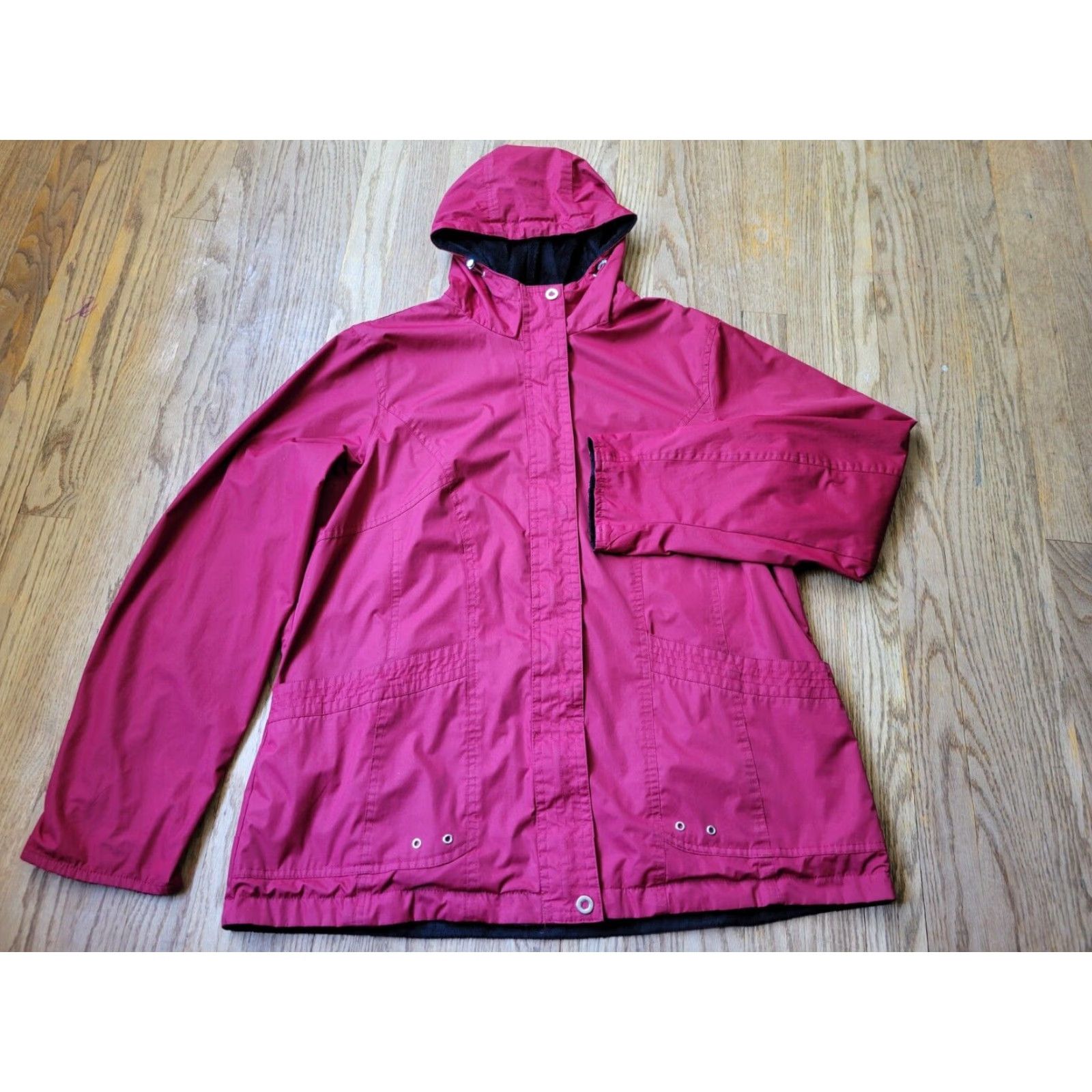 Free Country VINTAGE Free Country Jacket Reversible Women XL Red Black Fleece Hood Windbreaker Long Sleeve Polyester Size XL / US 12-14 / IT 48-50 - 2 Thumbnail