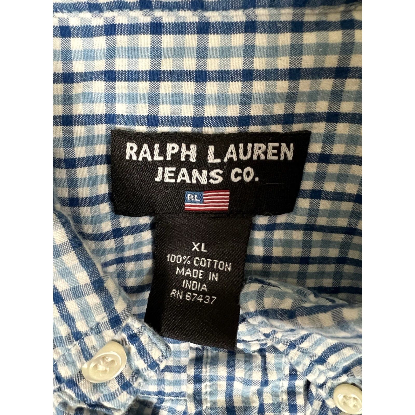 Ralph Lauren VINTAGE Ralph Lauren Jeans Co Short Sleeve Plaid Button Up Shirt XL Blue Mens Casual 90s Retro Classic Size US XL / EU 56 / 4 - 3 Thumbnail