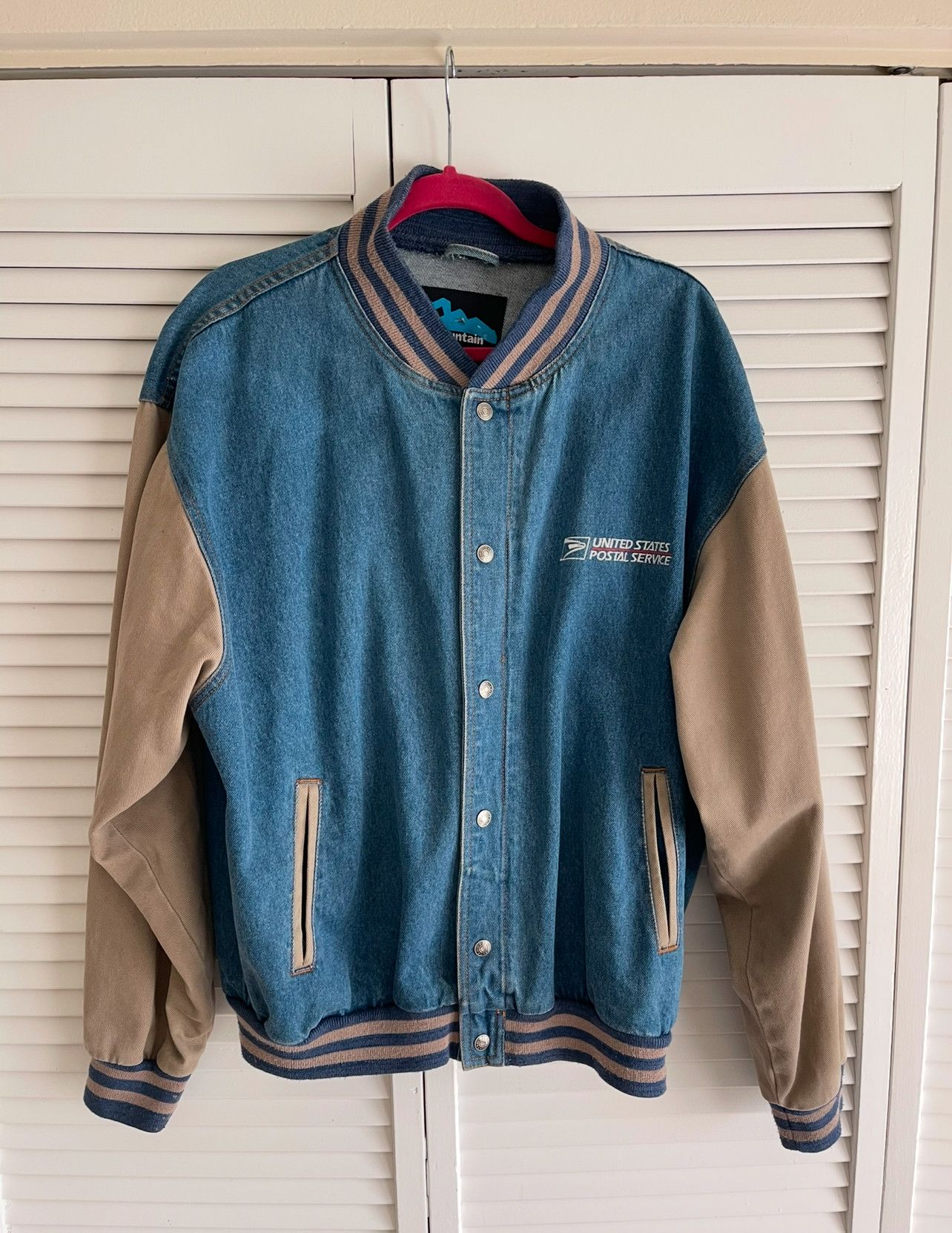 Vintage USPS Denim Bomber Varsity Jacket Size US XL / EU 56 / 4 - 1 Thumbnail