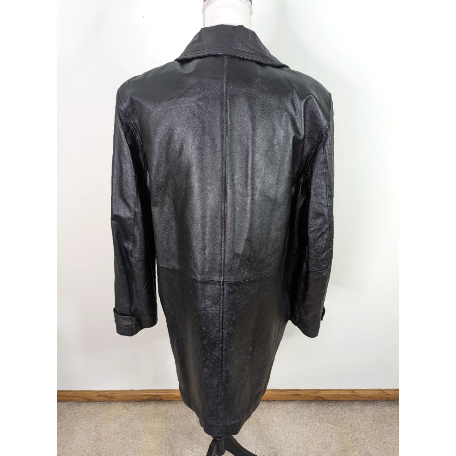 Vintage VINTAGE Leather Long Trench Biker Bomber Black Jacket Coat Women's Large Size L / US 10 / IT 46 - 3 Thumbnail