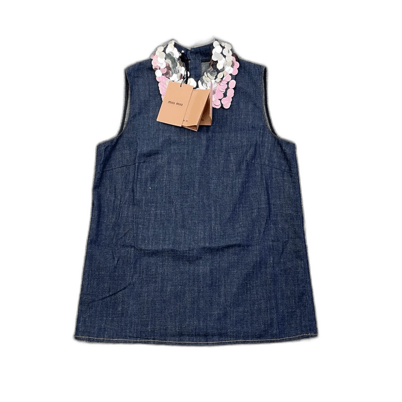 Prada Miu Miu Denim Sleeveless Top with Sequins -2505 Size S / US 4 / IT 40 - 1 Thumbnail