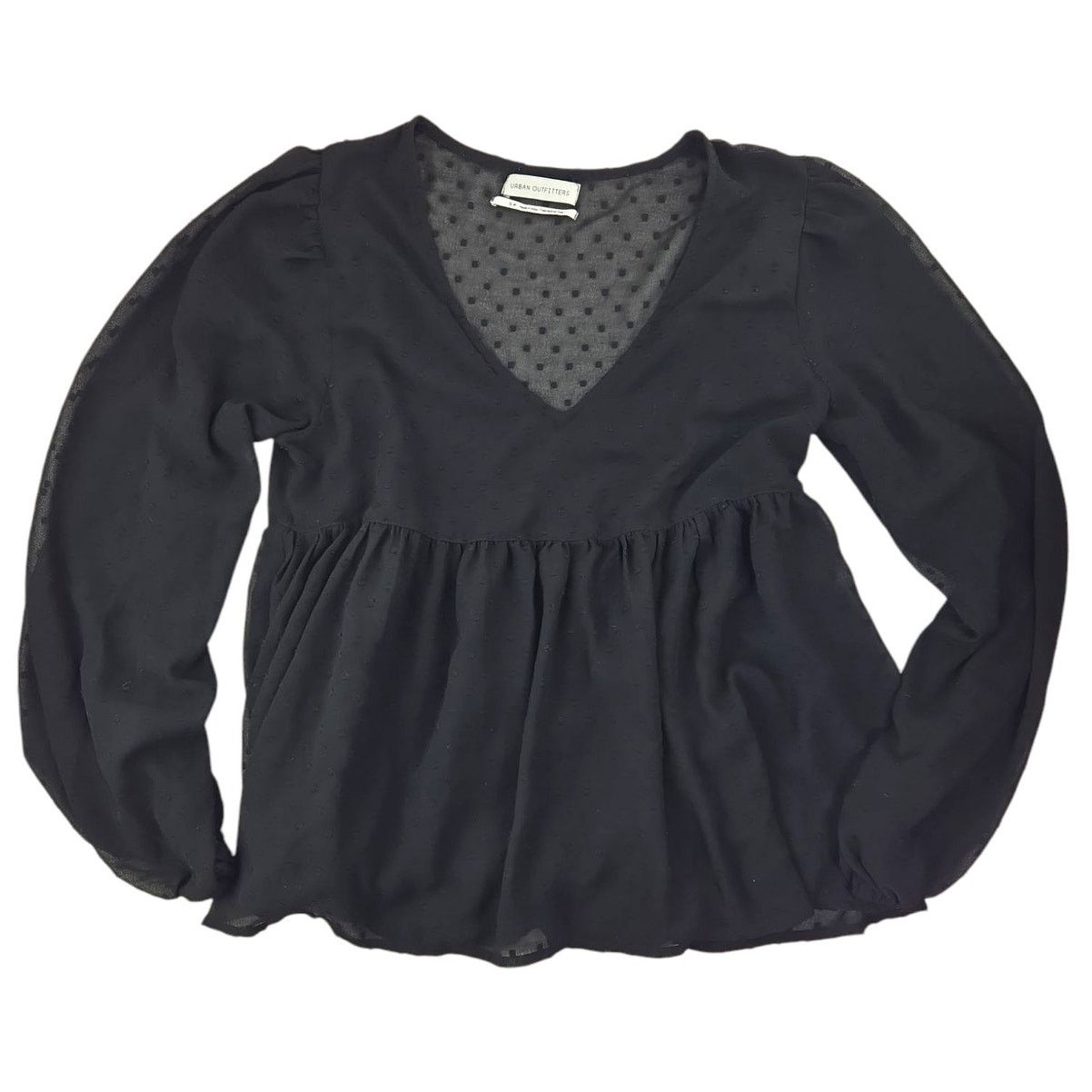 Urban Outfitters Urban Outfitters | Black, Textured, Peasant Blouse | Small Size S / US 4 / IT 40 - 1 Thumbnail