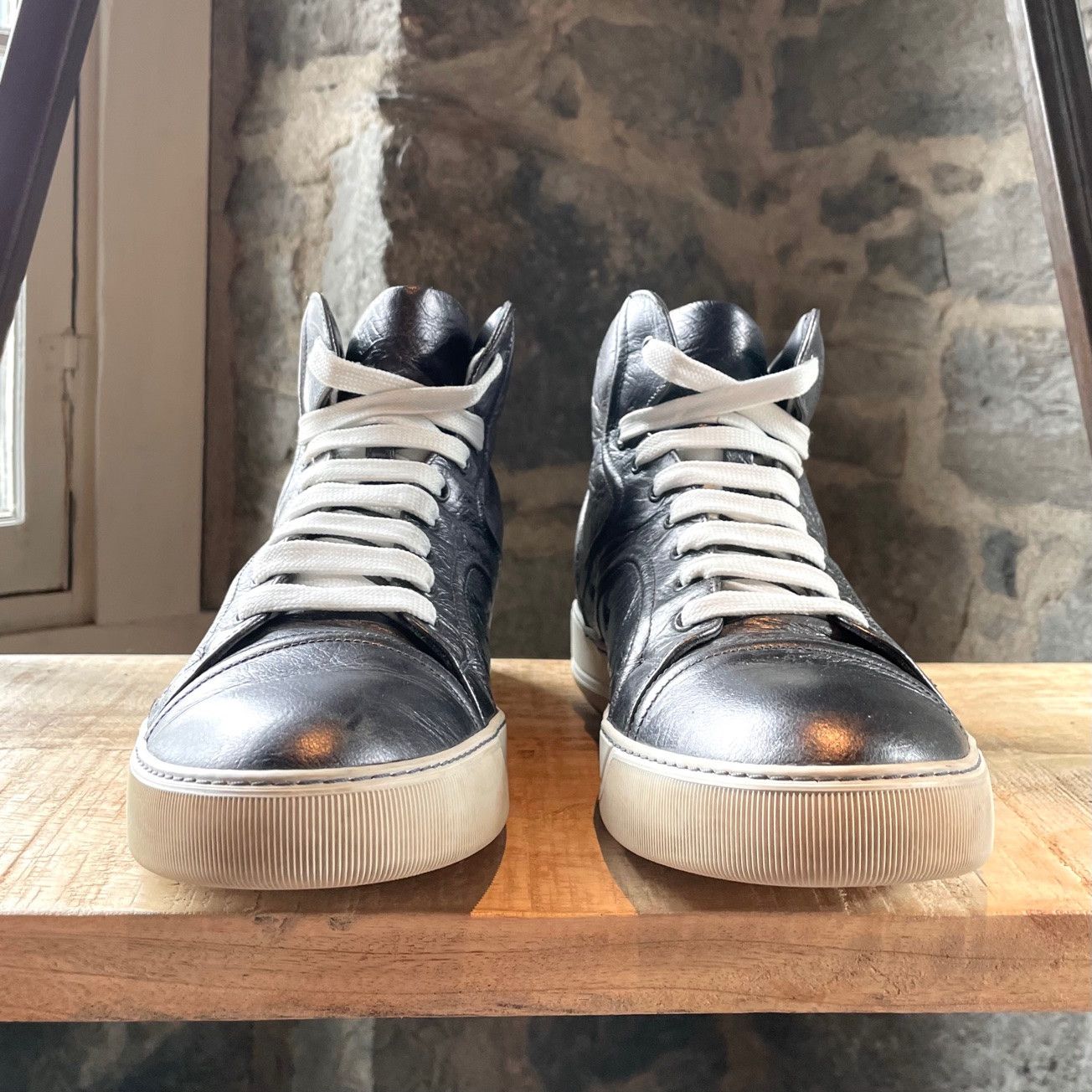 Lanvin Lanvin Gunmetal Metallic Leather High-top Sneakers Size US 8 / EU 41 - 3 Thumbnail