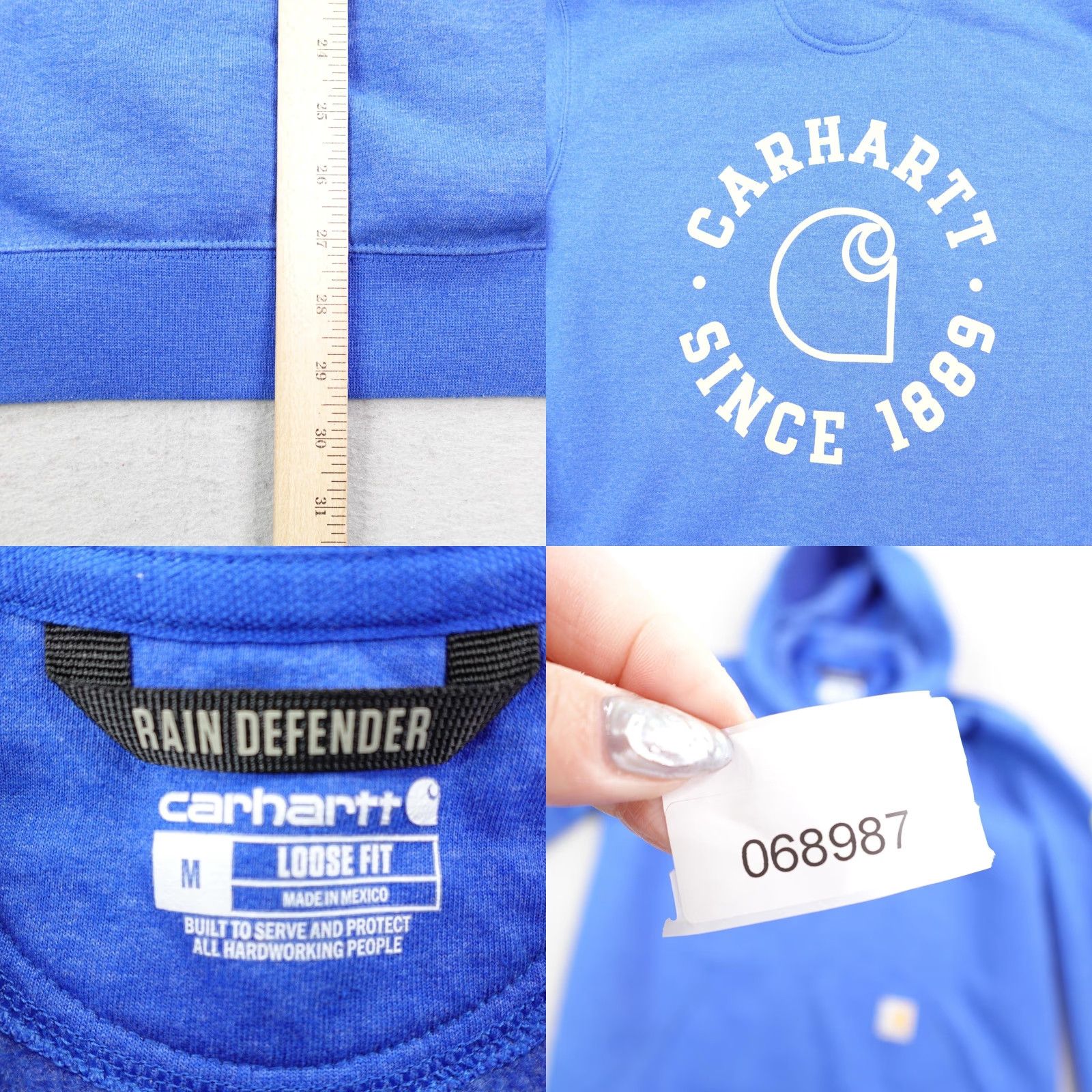 Carhartt Carhartt Hoodie Mens Medium Blue Rain Defender Graphic Print Logo Work Sweatshirt Pullover Hooded Pockets Water Resistant Size US M / EU 48-50 / 2 - 9 Thumbnail
