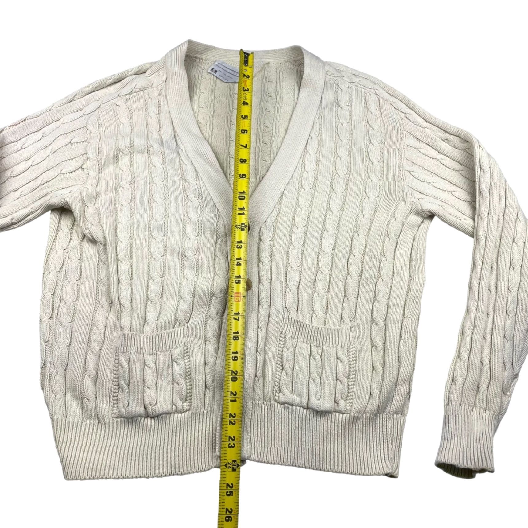 Vintage VINTAGE Lord Jeff Cardigan Sweater Mens 100% Cotton Cable-Knit Ivory Medium USA Beige Solid Size US M / EU 48-50 / 2 - 4 Thumbnail