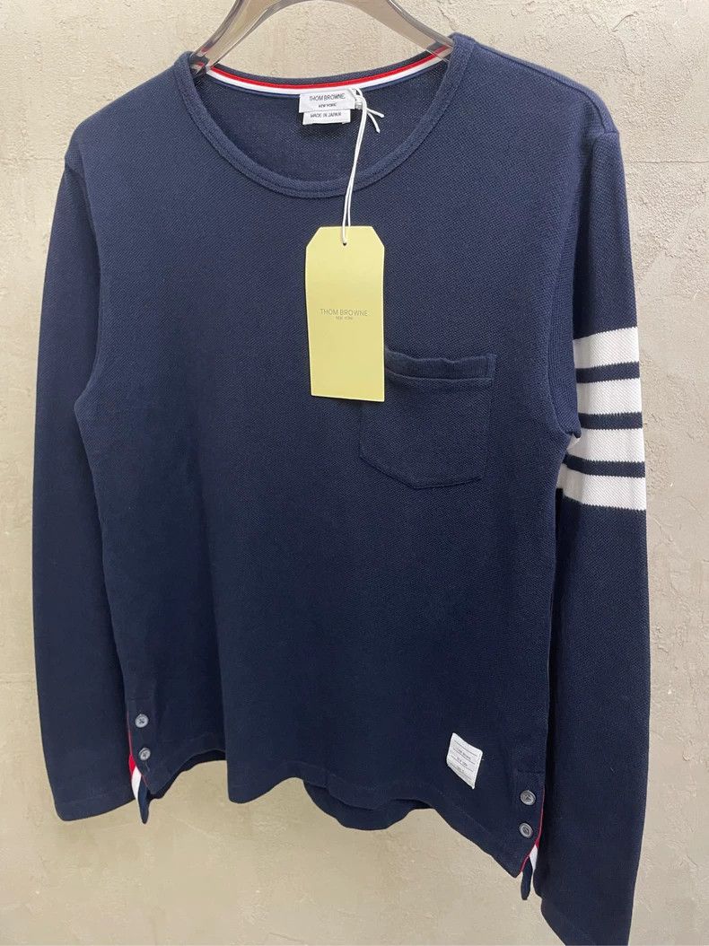 Thom Browne Thom browne Dark blue four-striped round-neck sweatshirt 25 Size US XS / EU 42 / 0 - 4 Thumbnail