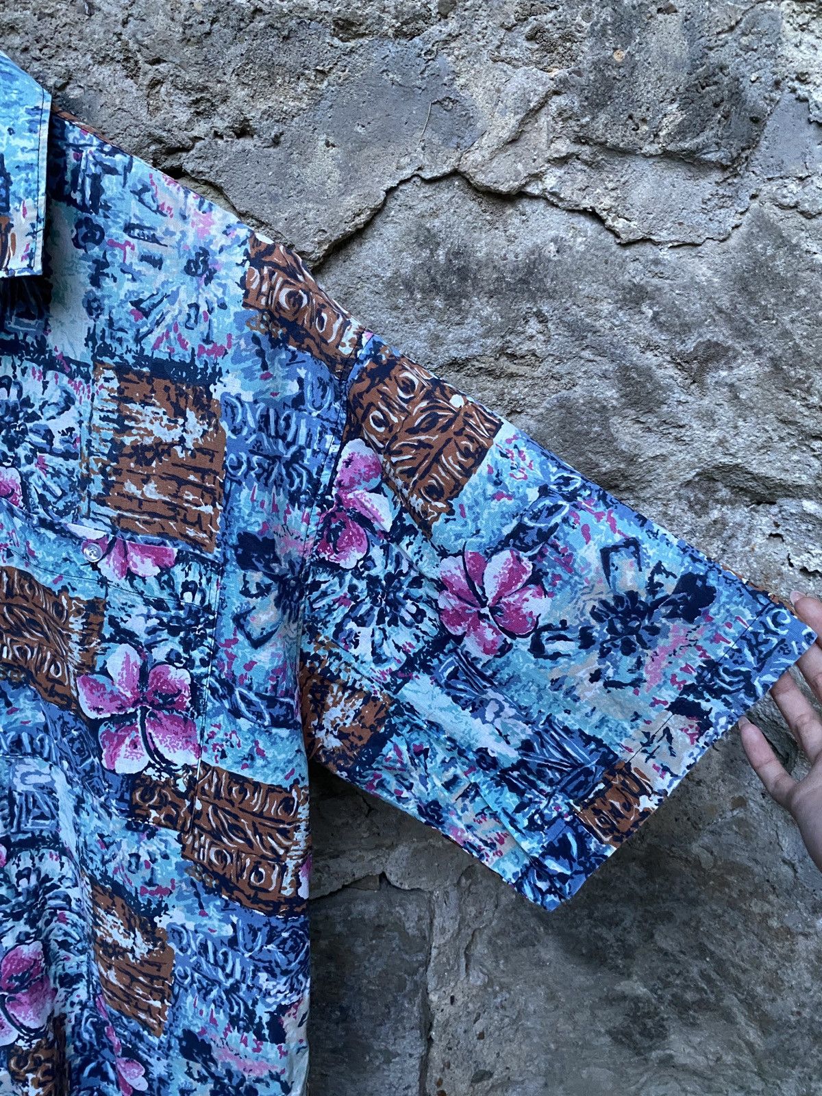 Vintage Blue Vintage Hawaiian Short Sleeve Shirt Floral Leaves Size US L / EU 52-54 / 3 - 3 Thumbnail