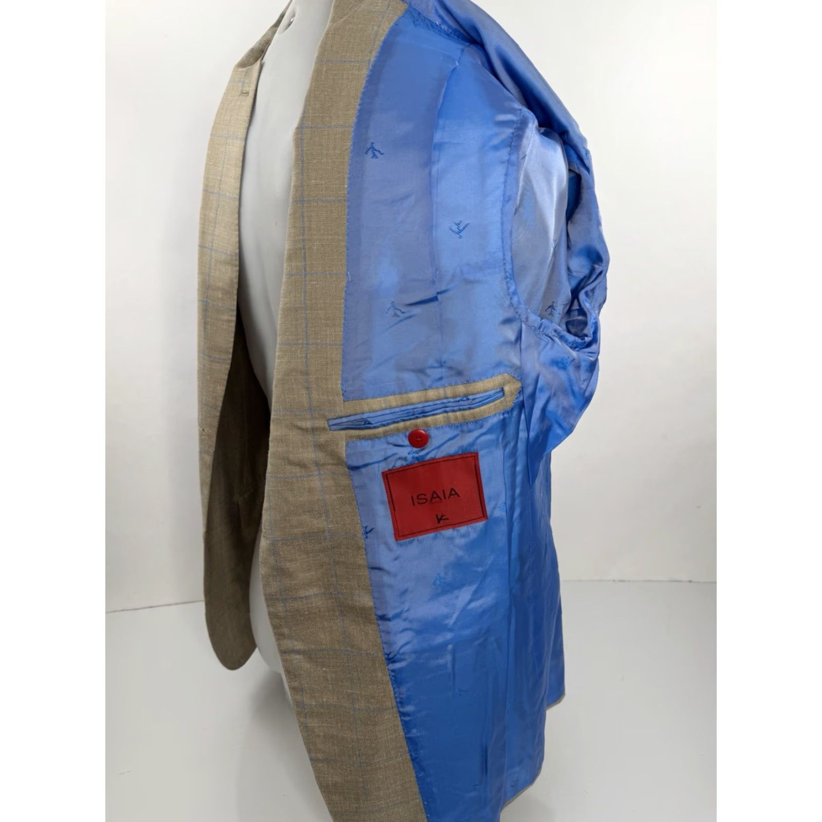 Isaia ISAIA Blazer Jacket Mens 40 Wool Plaid Jacket Blazer Windowpane 40 R EXCELLENT Blue Gold Wool Linen Silk Mix Vintage No Size 40R - 6 Thumbnail