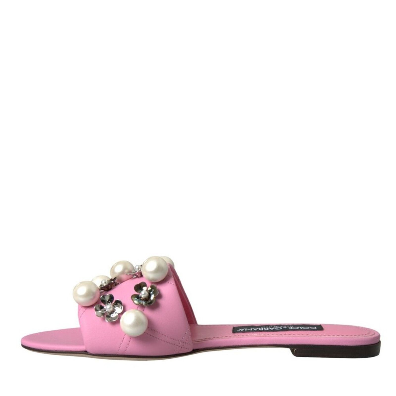 Dolce & Gabbana Dolce & Gabbana Pink Embellished Leather Flats Sandals Shoes Size US 9 / IT 39 - 5 Thumbnail