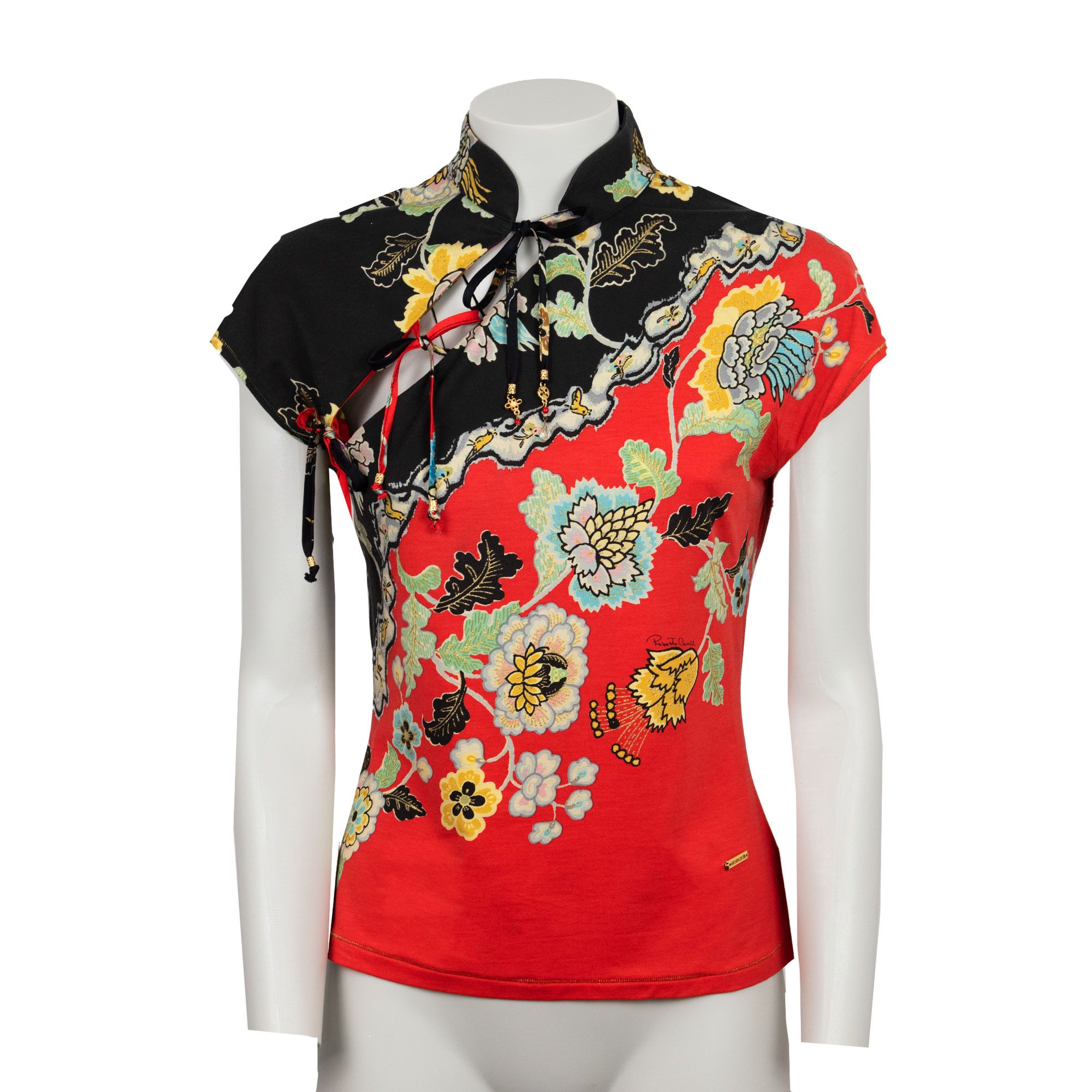 image of Roberto Cavalli Vintage Ss 2003 Cheongsam Red Top, Women's (Size Small)