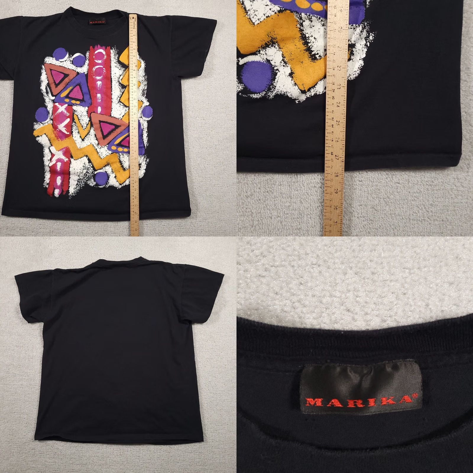 Vintage VINTAGE Marika T-Shirt Mens OSFA All Over Print Black Art Painting Abstract 90s USA Size US XL / EU 56 / 4 - 8 Thumbnail