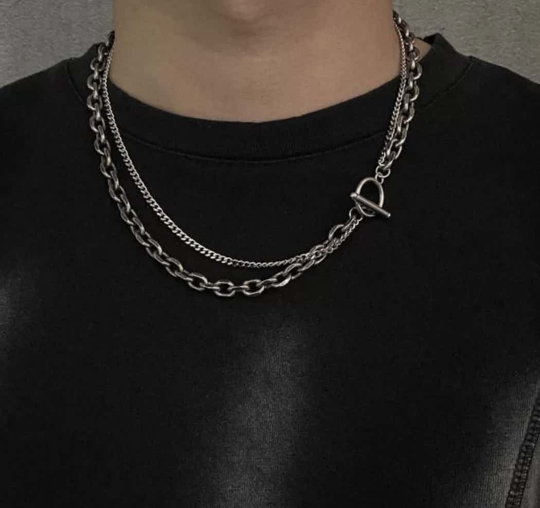 Jewelry Chrome Silver Chain Classic Goth Vibe Pendant Necklace Size ONE SIZE - 1 Thumbnail