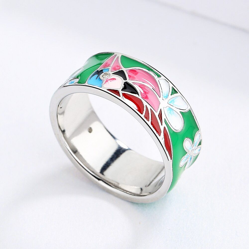 Jewelry Exquisite Red Flower Handmade Enamel Ring Size ONE SIZE - 3 Thumbnail