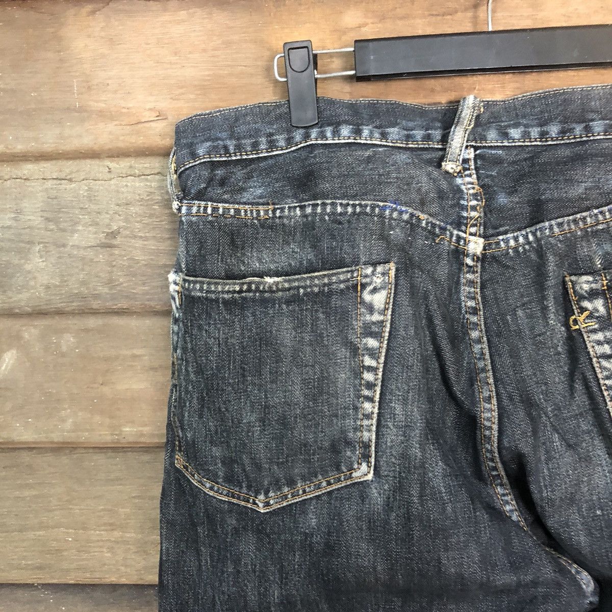 DL R 45rpm selvedge Black faded Distressed Denim Pants #7321