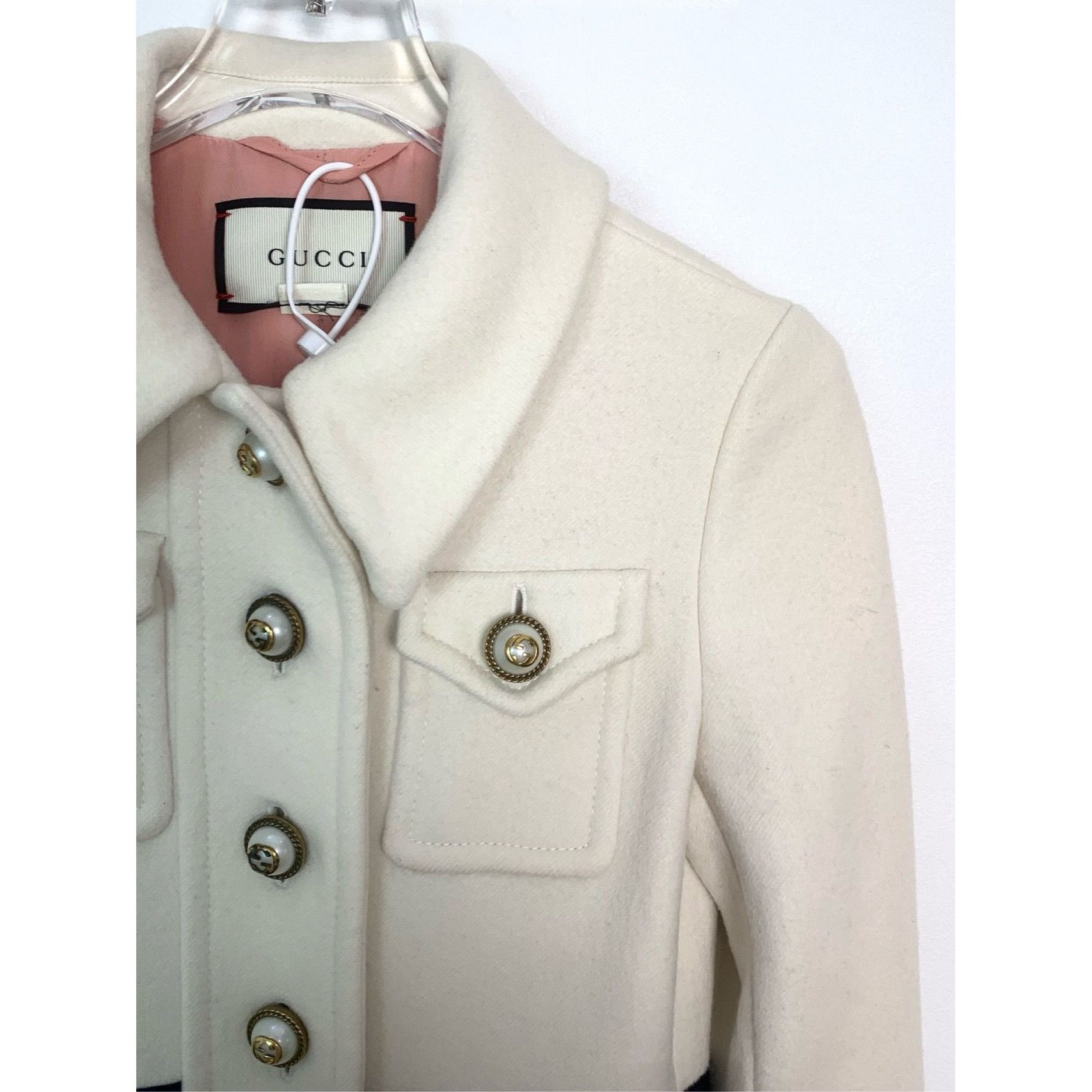 Gucci Gucci Womens Wool Coat With Signature Web Stripe & Gold Butt Size XS / US 0-2 / IT 36-38 - 3 Thumbnail