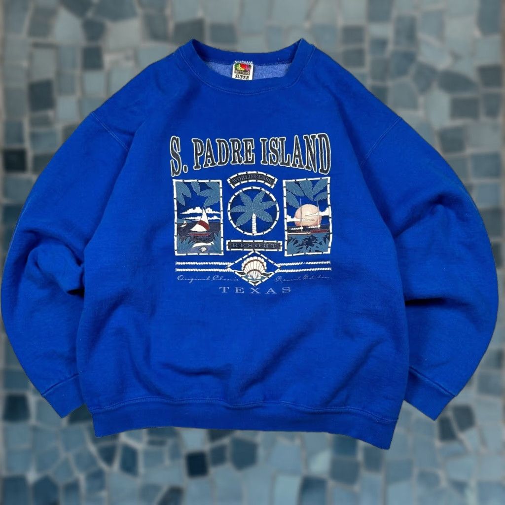 Fruit Of The Loom VINTAGE Sweatshirt Men’s L Padre Island Texas Graphic Heavyweight 90s Blue Size US L / EU 52-54 / 3 - 1 Thumbnail