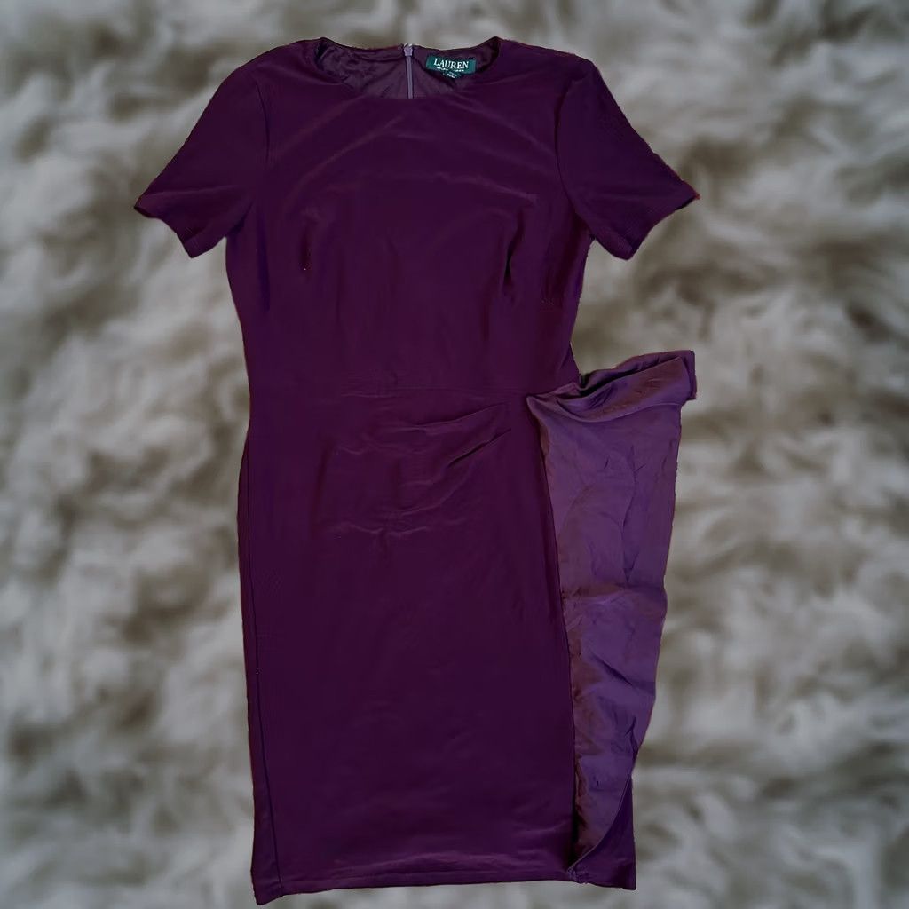 Ralph Lauren Lauren Ralph Lauren Dress Womens 8 Dark Purple Short Sleeve Polyester Size 30" / US 8 / IT 44 - 1 Thumbnail
