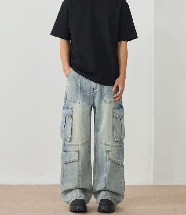 Japanese Brand American retro distressed washed multi-pocket cargo jeans Size US 32 / EU 48 - 1 Thumbnail