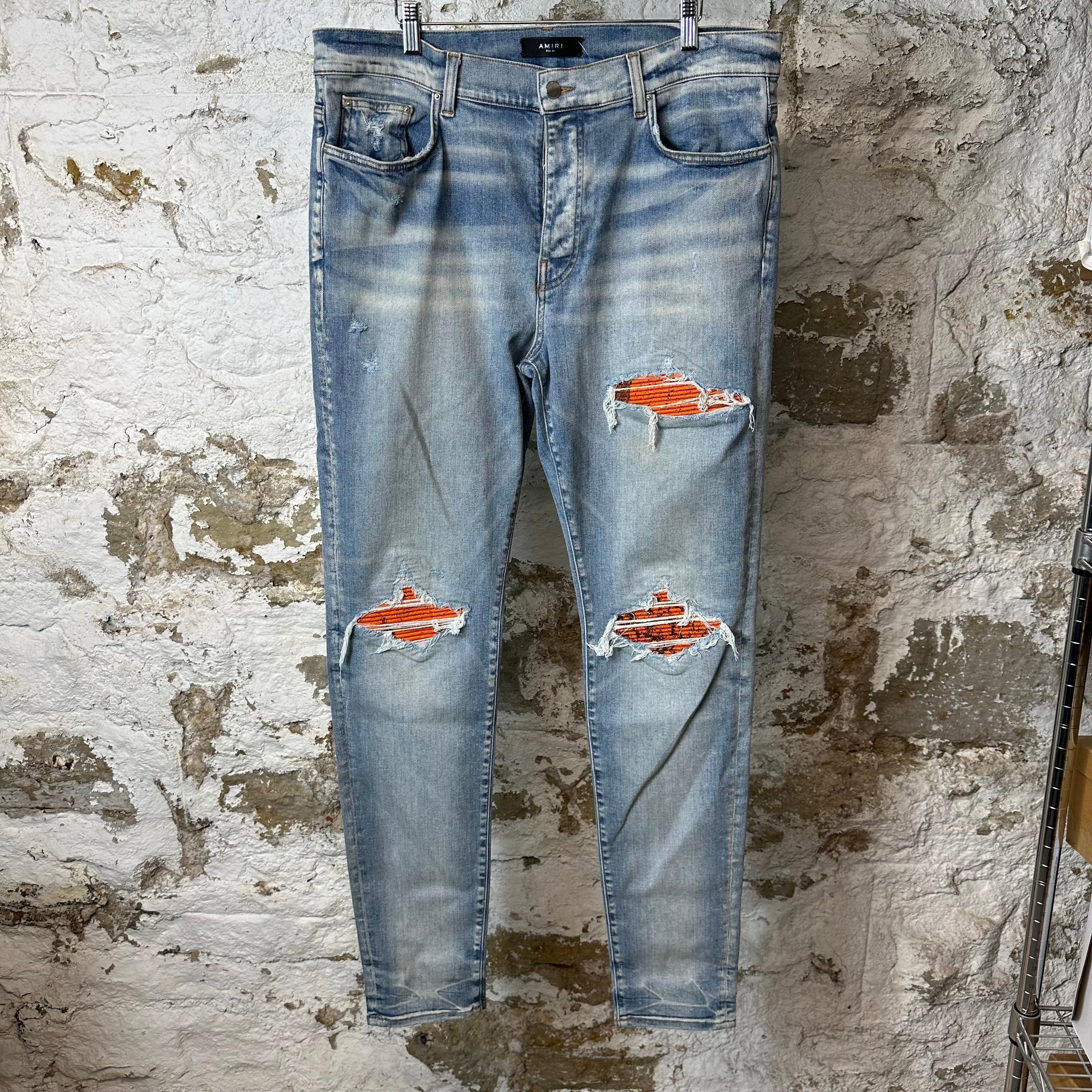 Amiri Amiri MX1 Cracked Orange Leather Jeans Clay Indigo | Grailed