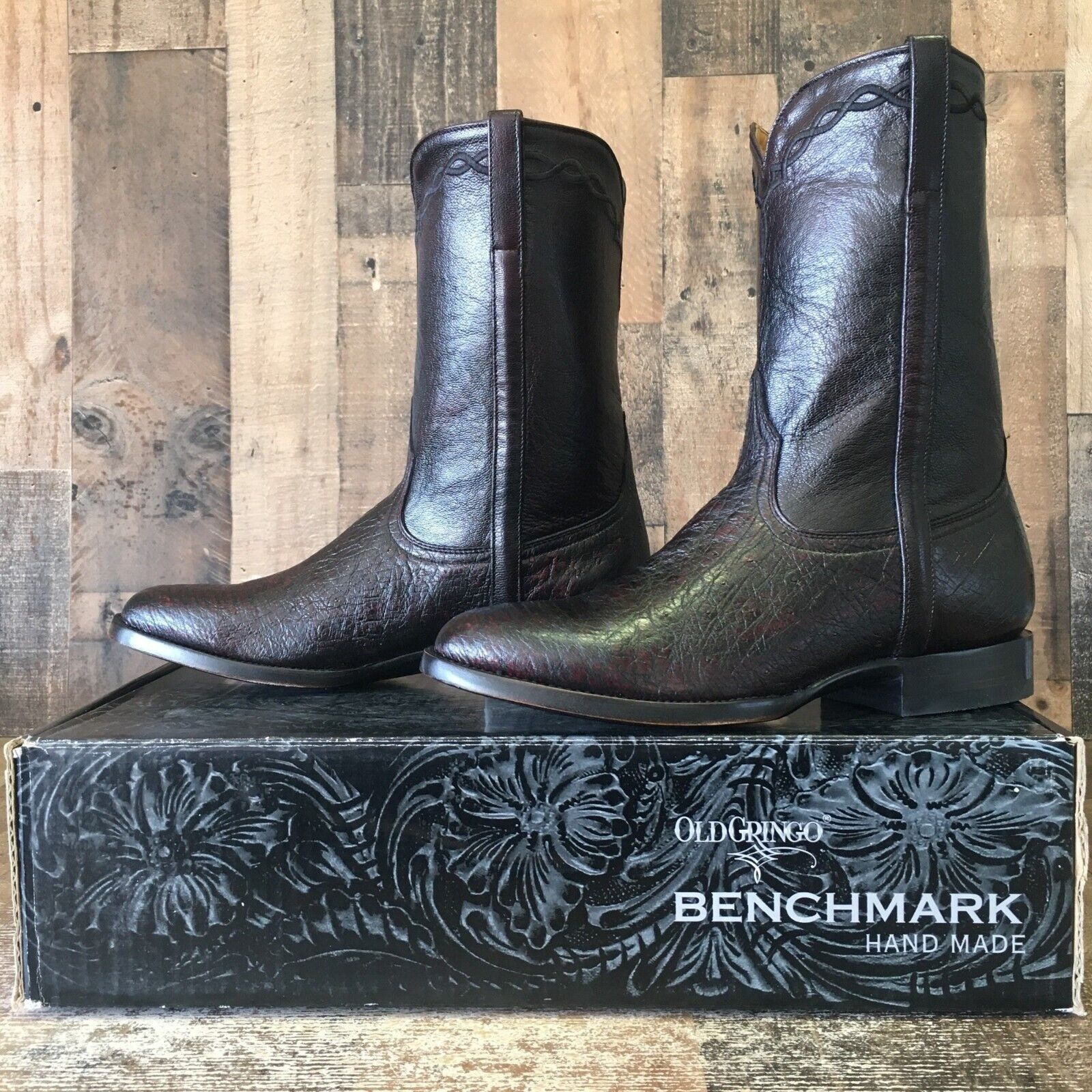 image of Old Gringo Smooth Ostrich Mk2293-3 Cowboy Boots Mens 9 D in Black Cherry
