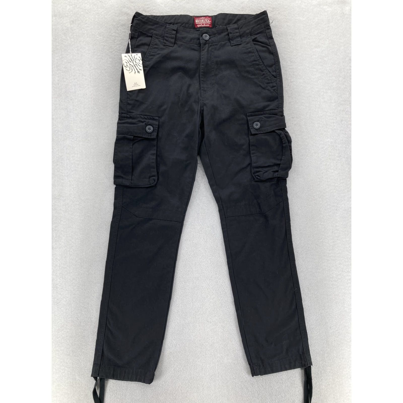 Vintage Matchstick Cargo Pants Mens Medium Utility Pockets Black Cotton 30in Inseam Canvas Workwear Outdoor Hiking Y2K Cargo Pants Mens Black Size US 31 - 2 Thumbnail