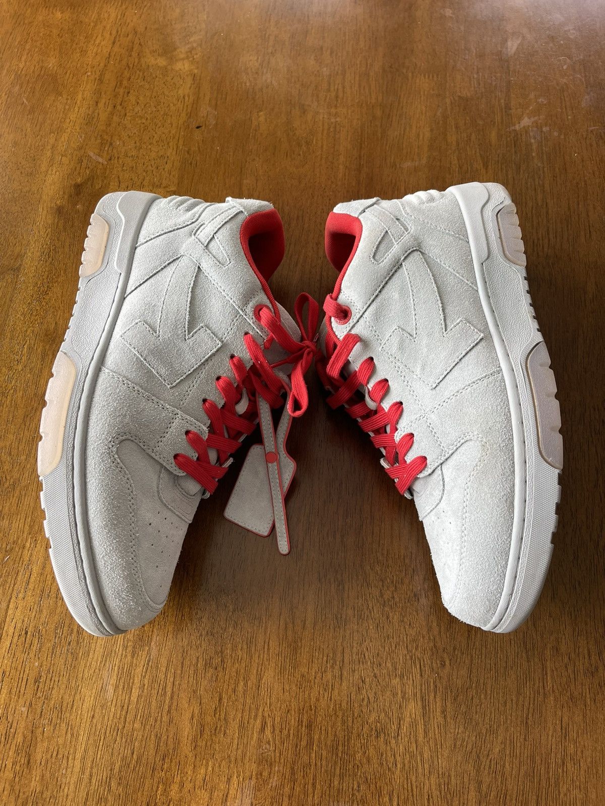 Off-White Off-White Men's Suede Low-Top Sneakers in Light Gray/Red Size US 13 / EU 46 - 4 Thumbnail