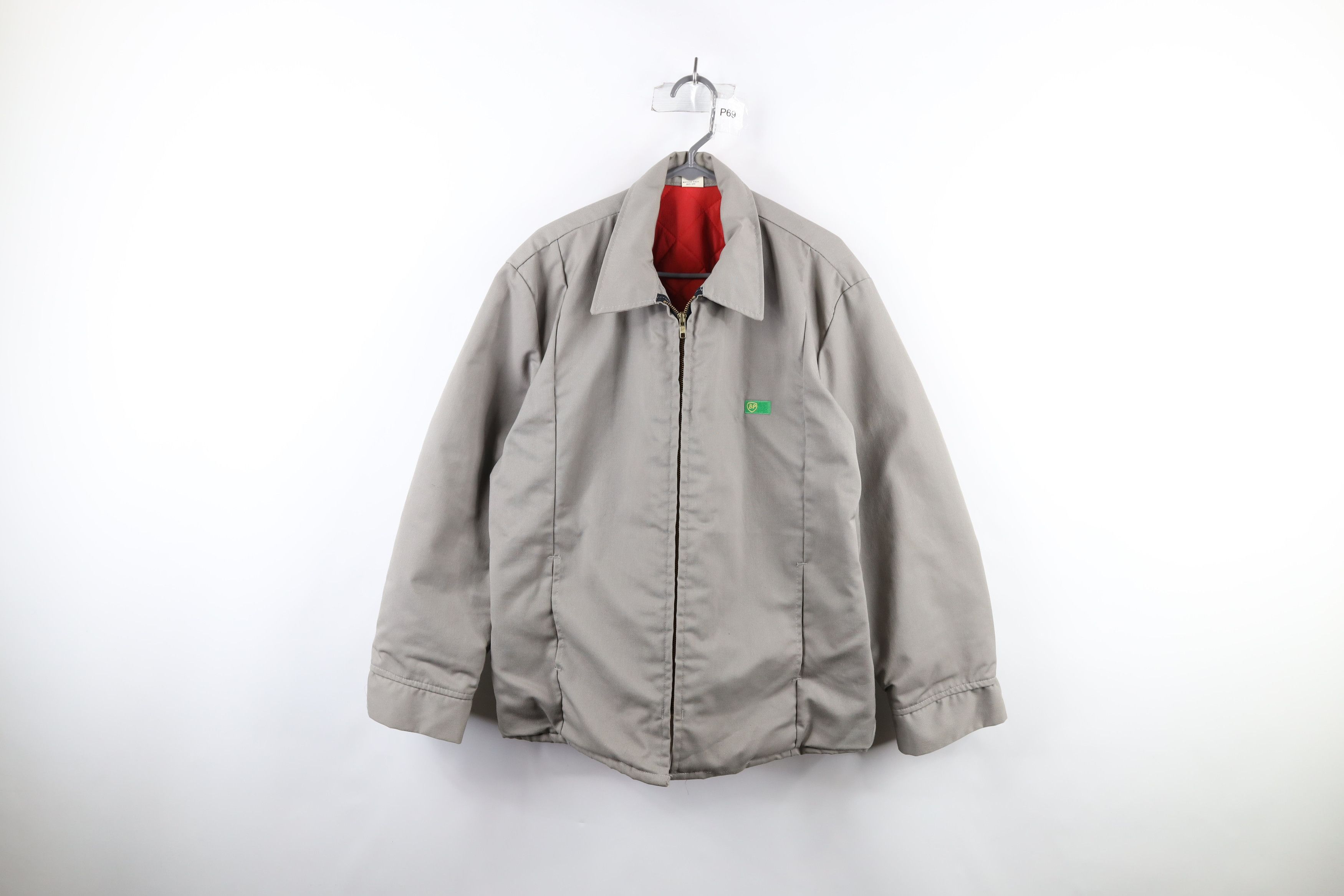 Vintage 70s BP Oil Full Zip Work Mechanic Jacket Gray USA